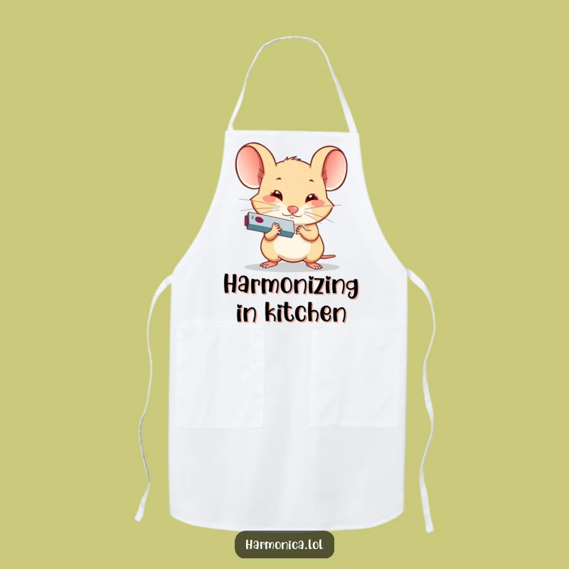 Funny Determined Mouse Harmonica Apron: Musical Kitchen, Fun Chef Gift
