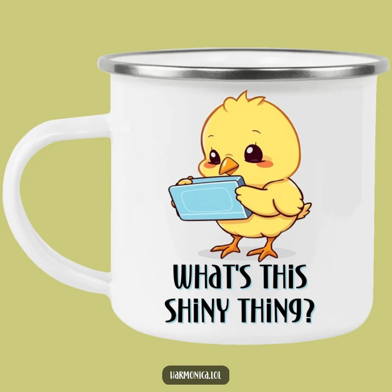 Funny Bewildered Chick Harmonica Camping Mug: Outdoor Curiosity, Durable Funny Gift
