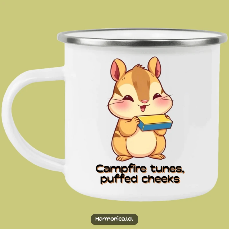 Funny Happy Chipmunk Harmonica Camping Mug - Musical Outdoor Fun
