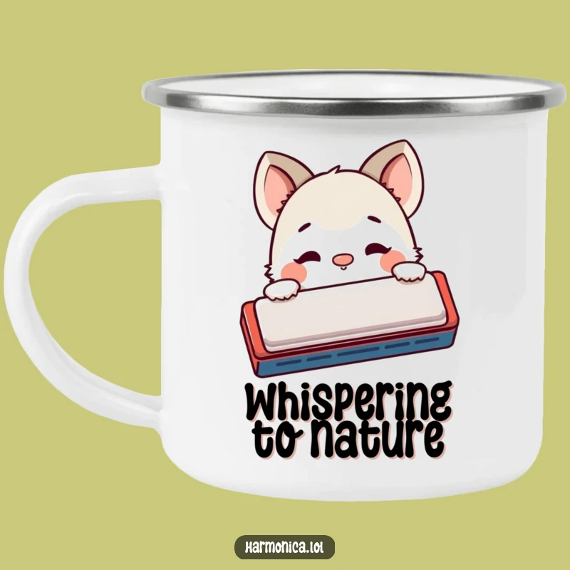 Funny Shy Harmonica Camping Mug: Adventure and Curiosity for the Trail!