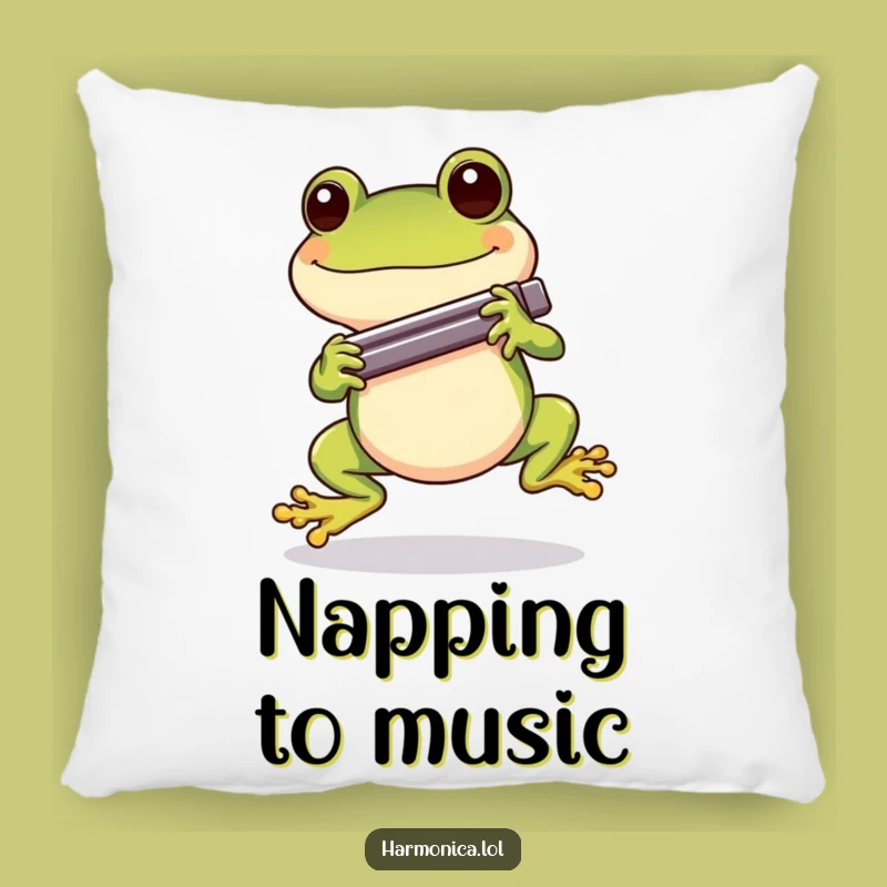 Funny Cheerful Frog Harmonica Pillow: Musical Accent, Cozy Comfort Gift