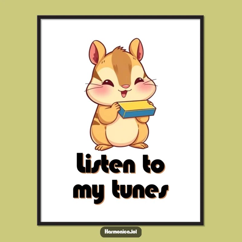 Funny Happy Chipmunk Harmonica Digital Art - Instant Musical Decor