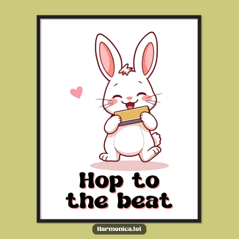 Funny Cheerful Rabbit Harmonica Digital Art - Instant Joyful Decor