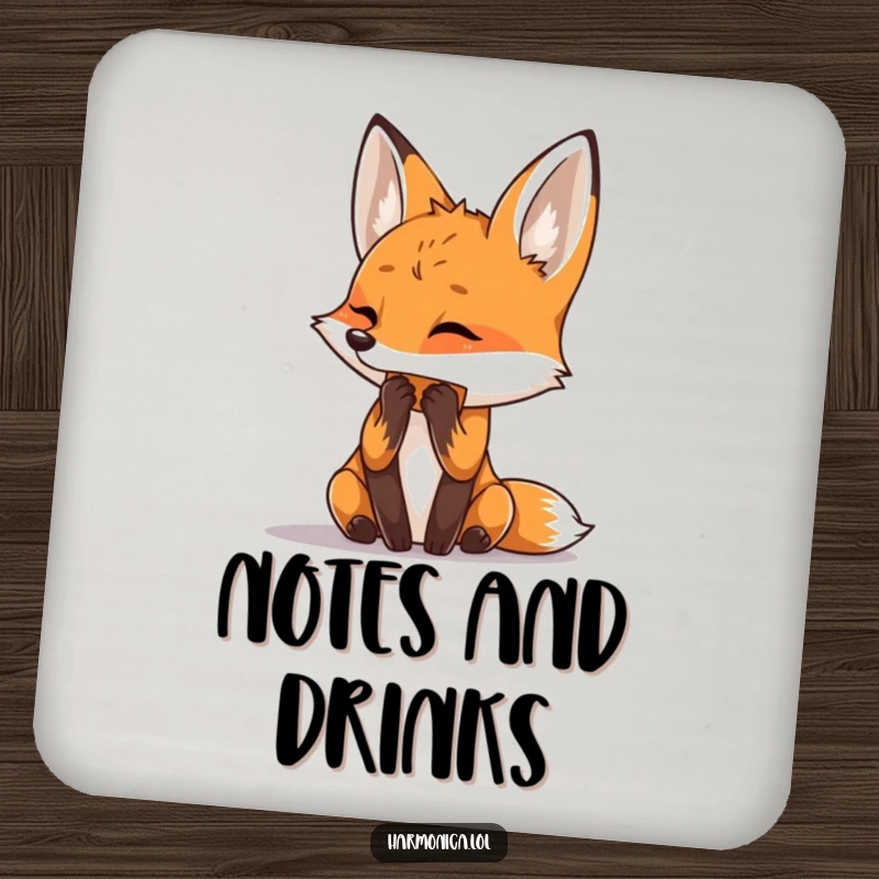 Funny drink coasters adorned with a curious fox playing a harmonica, protecting surfaces with charm.