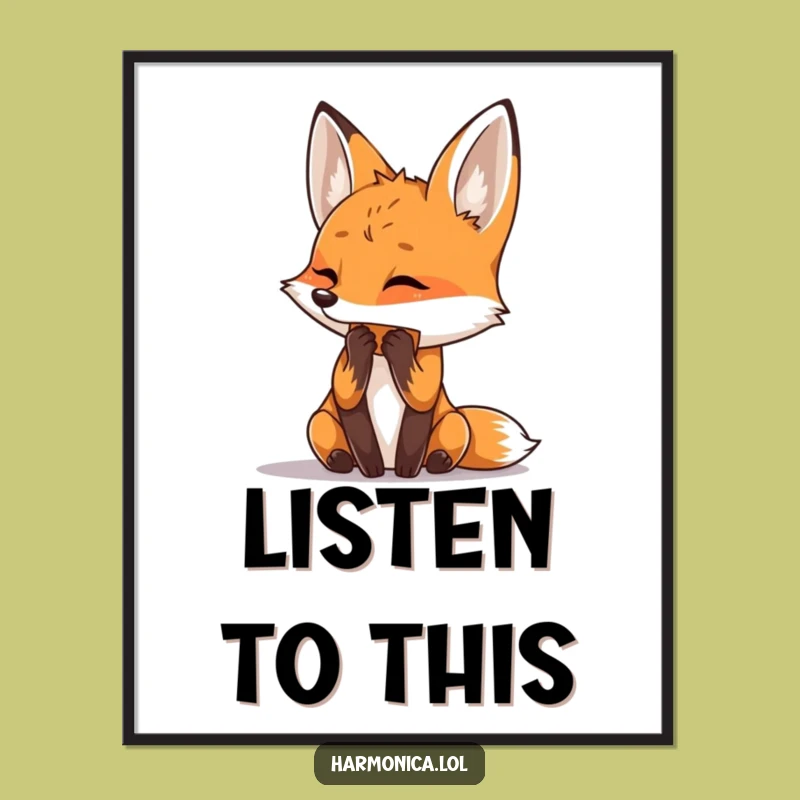 Funny Fox Harmonica Poster: Curious Animal Art - Unique Funny Gift Decor