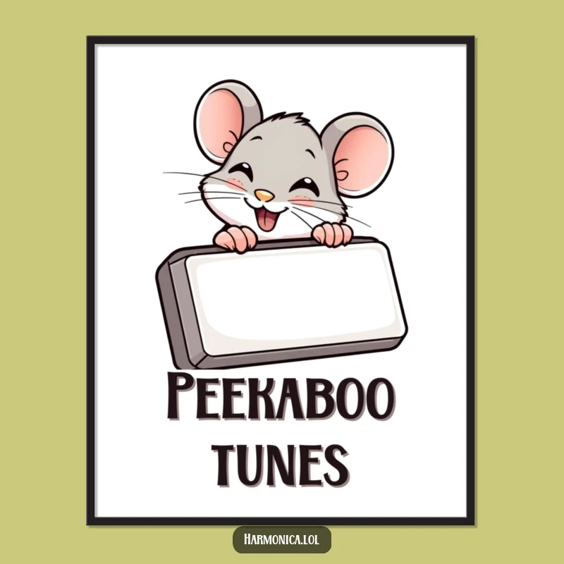 Funny Mouse Harmonica Poster: Giggling Critter Art - Unique Funny Gift Decor