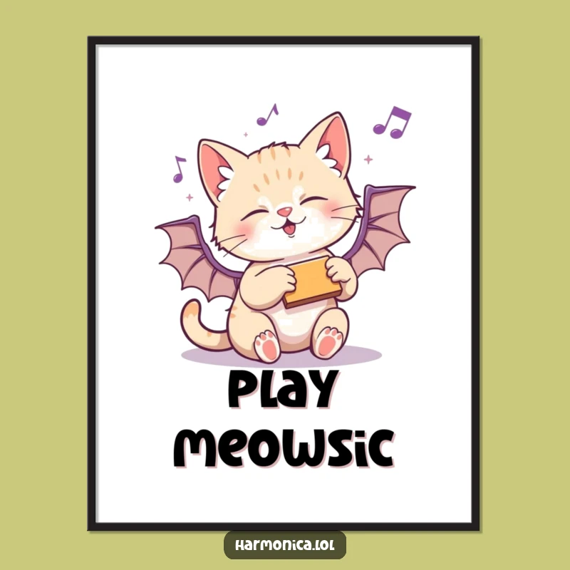 Funny Kitten Harmonica Poster: Playful Animal Art - Unique Funny Gift Decor