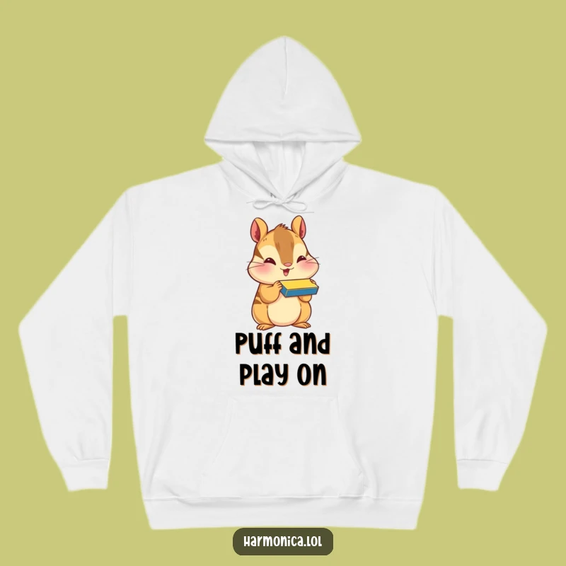 Funny Happy Chipmunk Harmonica Hoodie - Cozy Musical Vibes