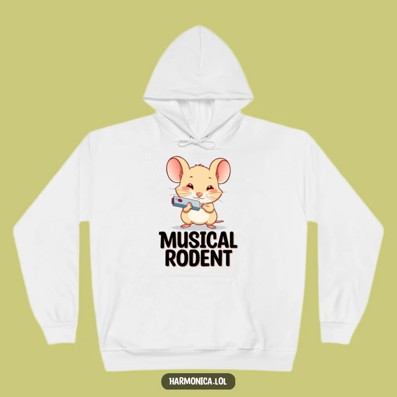 Cozy Funny Determined Mouse Harmonica Hoodie: Musical Spirit, Warm Gift