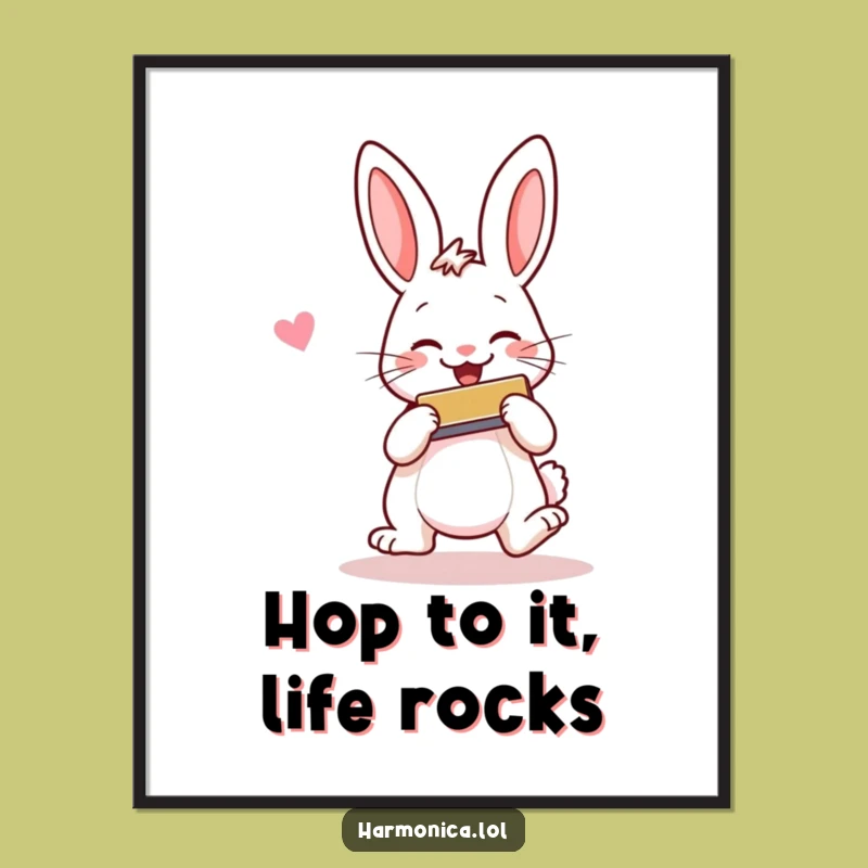 Free Printable Wall Art: Cheerful Rabbit Harmonica, Whimsical Downloadable Decor