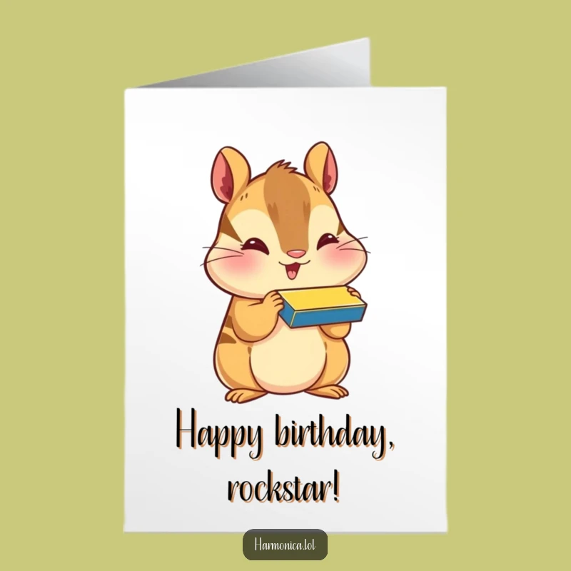 Free Printable Birthday Card: Happy Chipmunk Harmonica, Funny Downloadable Gift