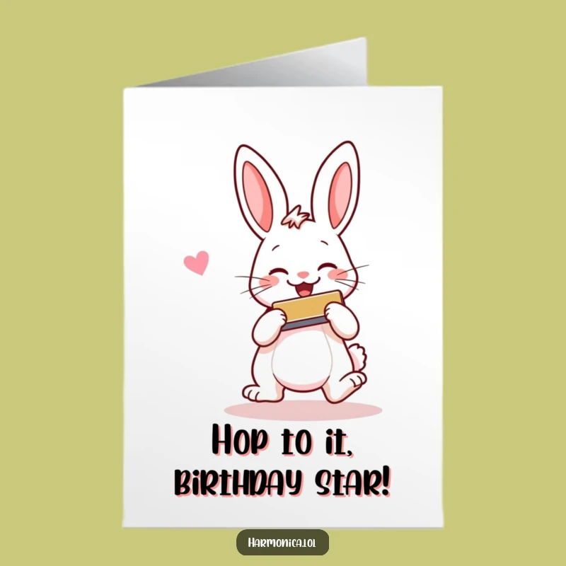 Free Printable Birthday Card: Cheerful Rabbit Harmonica, Funny Downloadable Gift