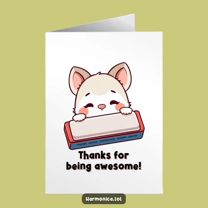 Free Printable Thank You Card: Shy Creature Peeks Out With Harmonica - Adorable Gratitude