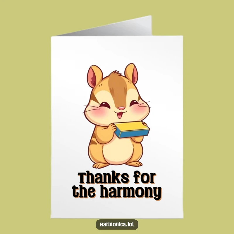 Free Printable Thank You Card: Happy Chipmunk Harmonica, Funny Downloadable Appreciation